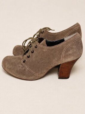 Söfft Taupe Suede Lace-Up Oxford Heel Booties Women's Size 7
